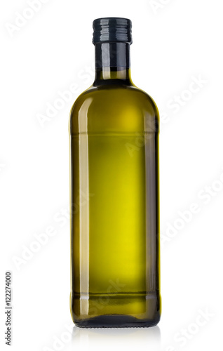 Olive oil bottle on white