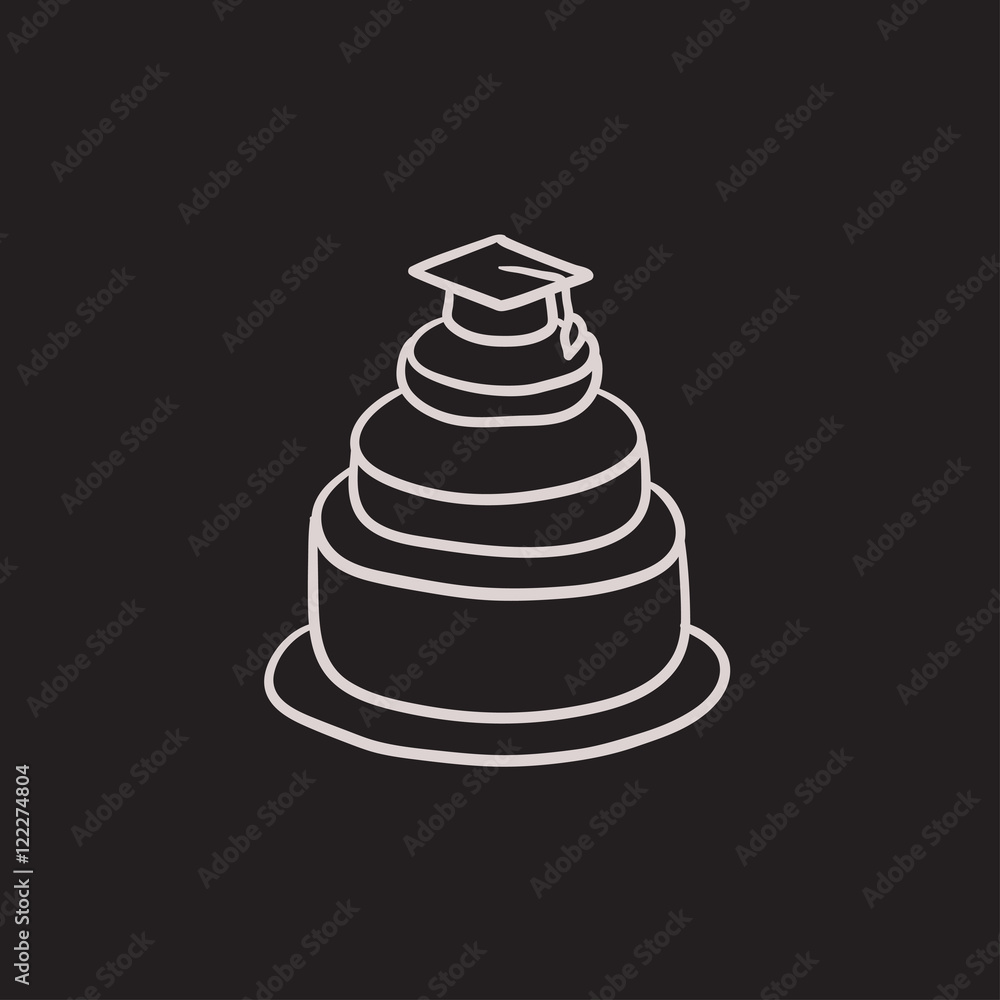 Graduation cap on top of cake sketch icon. Graduation cap on top of cake sketch icon.