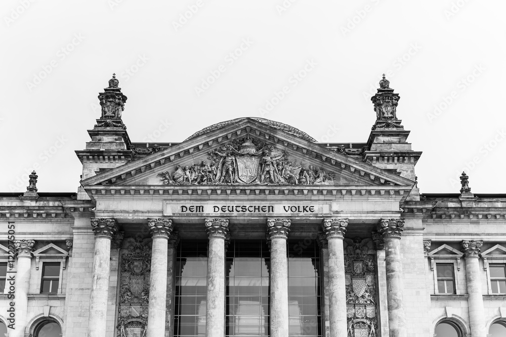 German Reichstag Building (German Parliament) in Berlin Germany in black and white