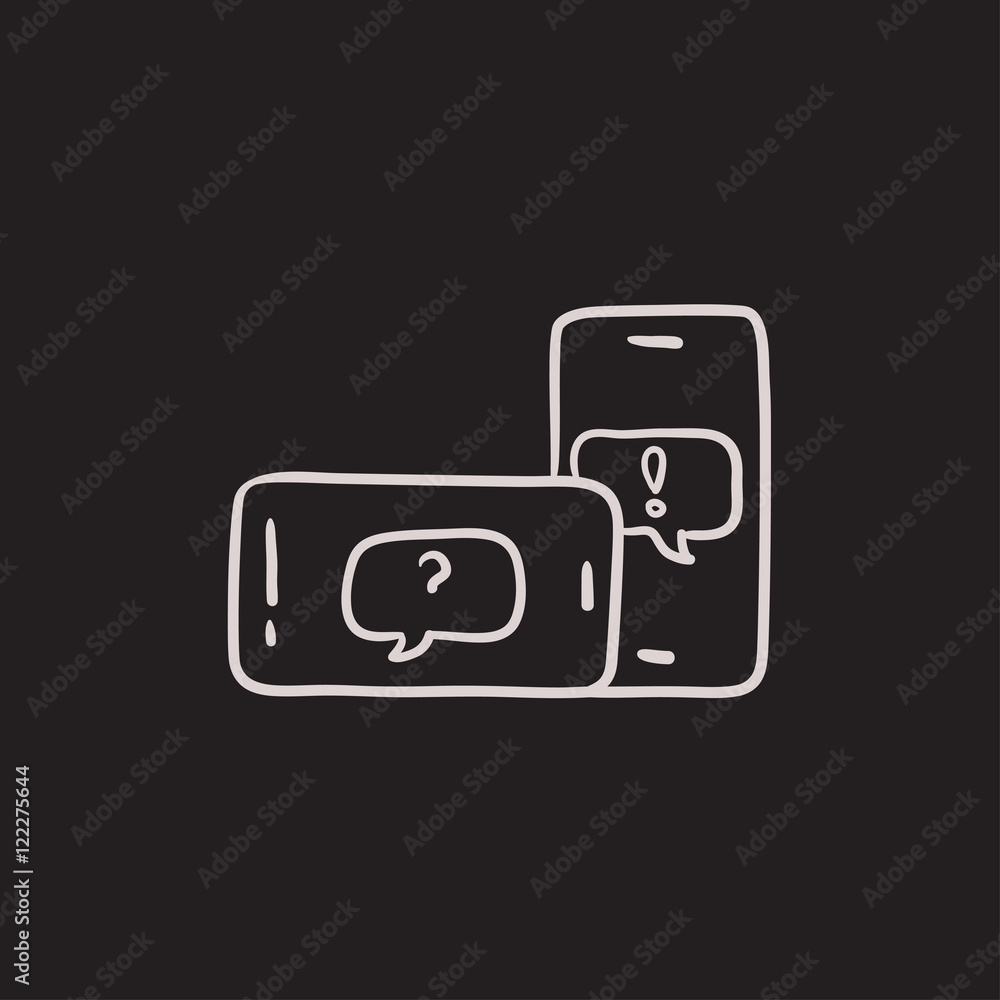 Smartphones with speech squares sketch icon. Smartphones with speech squares sketch icon.