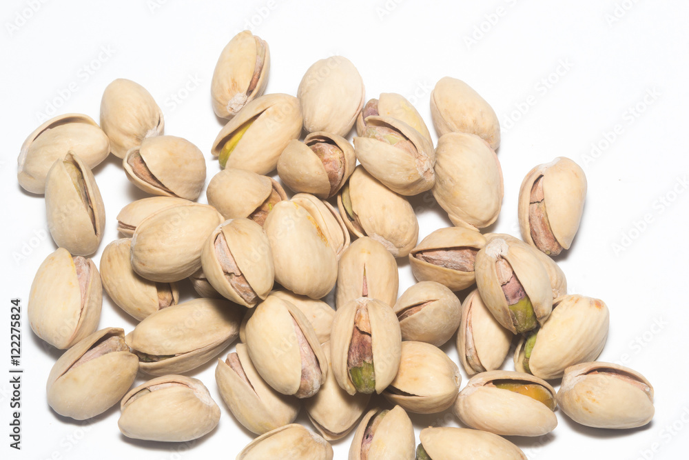 Pistachio Nuts Pile On White Background