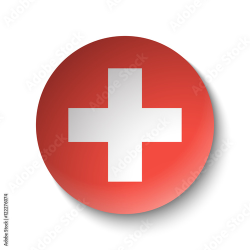 White paper circle with flag of Switzerland. Abstract illustration