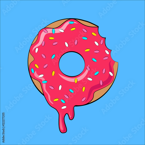 Vector donut picture for T-shirt, print donut with pink frosting,