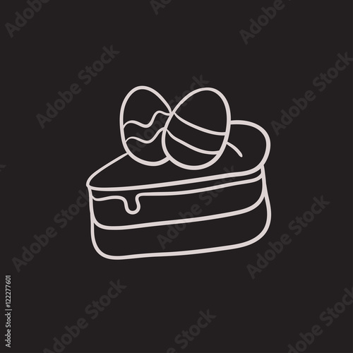 Easter cake with eggs sketch icon.