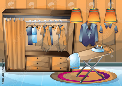 cartoon vector illustration interior clothing room with separated layers in 2d graphic