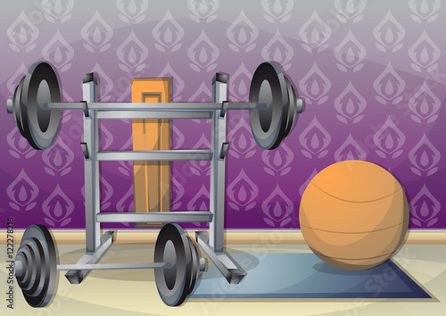 cartoon vector illustration interior fitness room with separated layers in 2d graphic