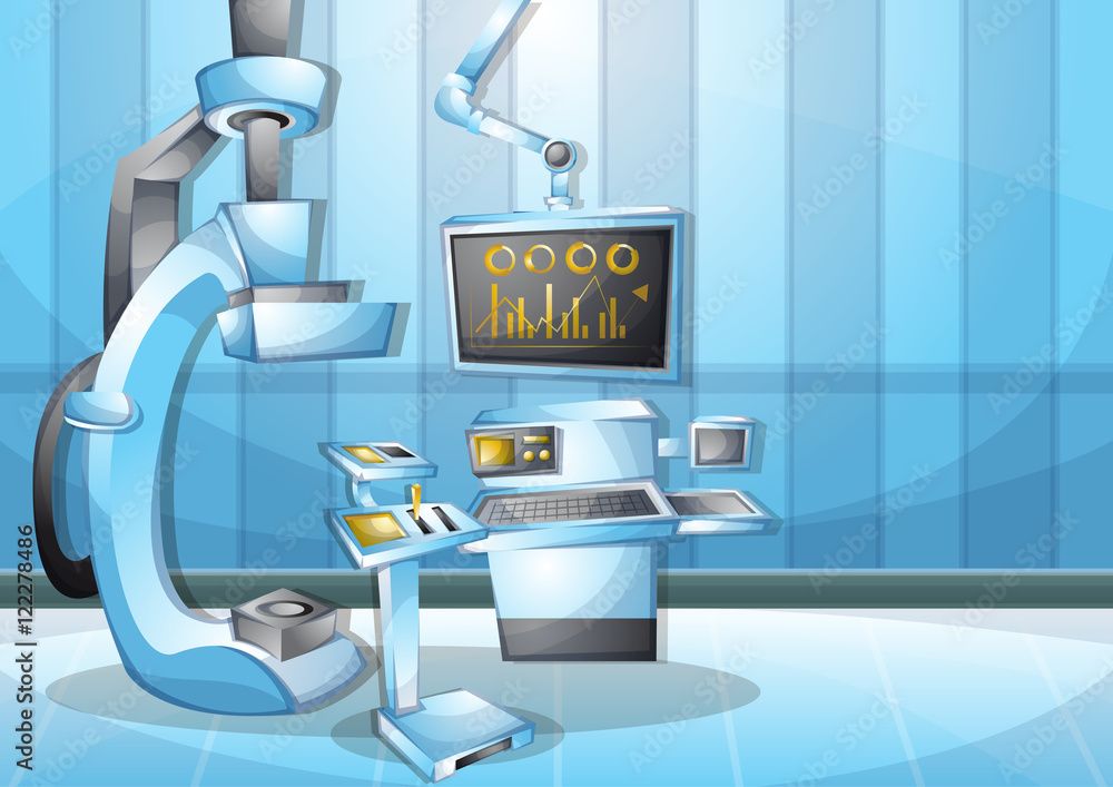 Operating Room Computer Simple Drawing cartoon vector illustration interior surgery operation room with ...