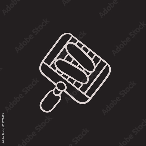 Grilled sausage on grate for barbecue sketch icon.