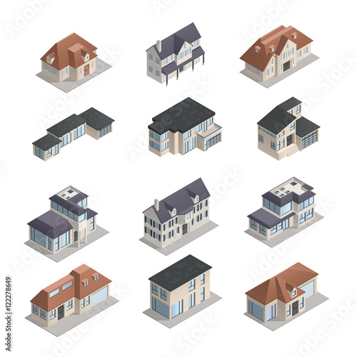 Isometric Suburban House Set