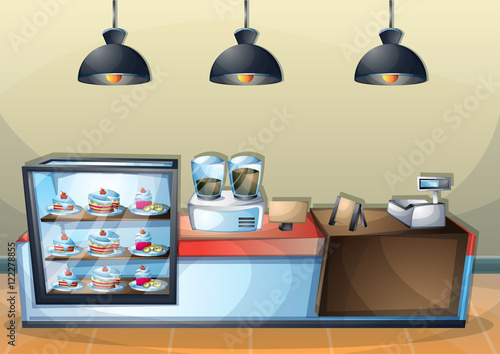 cartoon vector illustration interior cafe room with separated layers in 2d graphic