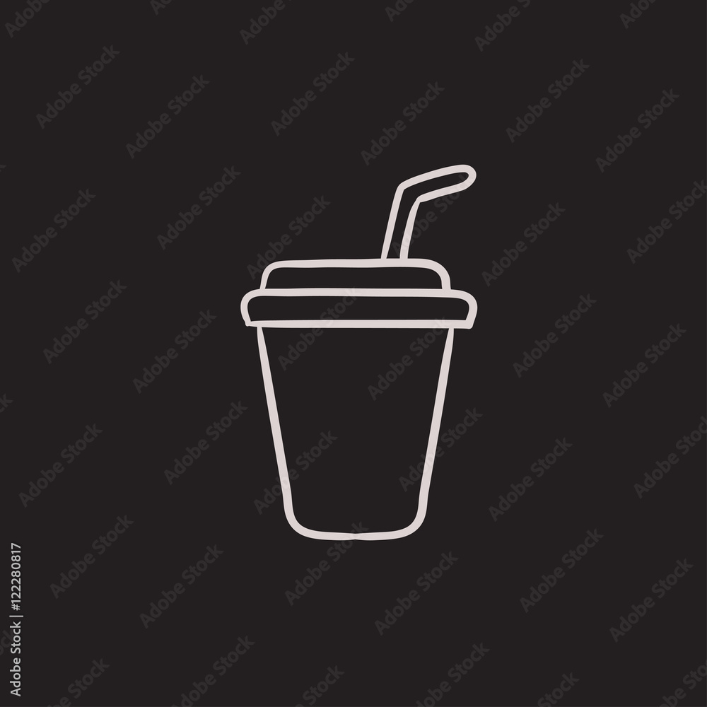 Disposable cup with drinking straw sketch icon. Disposable cup with drinking straw sketch icon.