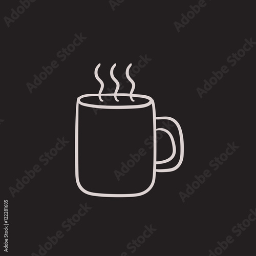 Mug of hot drink sketch icon.