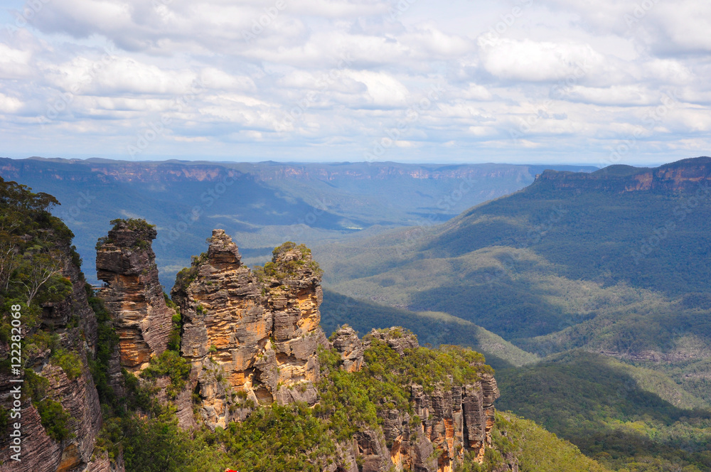 The Three Sisters is a rock formation in the Blue Mountains of New South Wales, Australia, on the north escarpment of the Jamison Valley near Katoomba