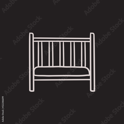 Baby cot sketch icon.