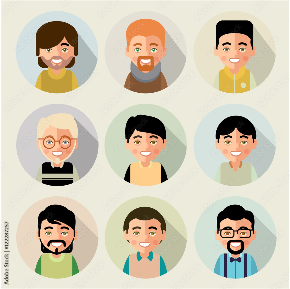 This is set of cartoon characters of boys. In the flat style. For avatars. eps8 This is set of cartoon characters of boys. In the flat style. For avatars. eps8
