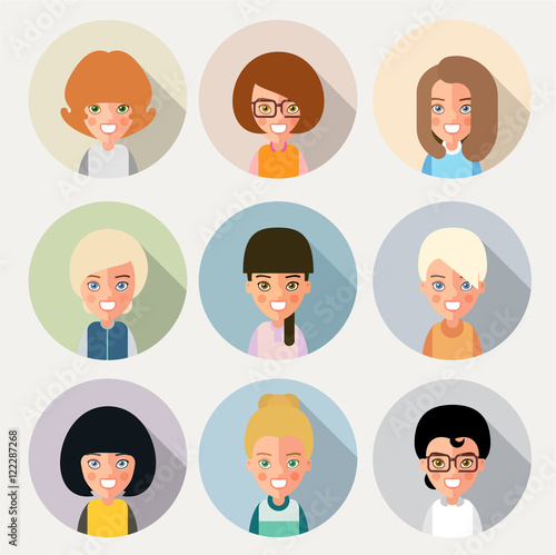 This is a set of cartoon characters girls. In the flat style. For avatars. eps8