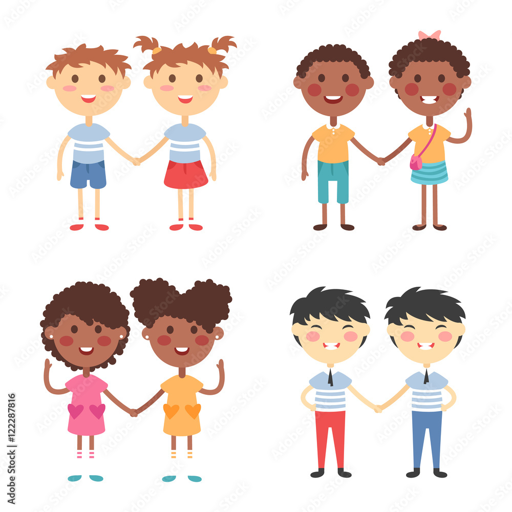 Vector cute cartoon twins brothers and sisters Vector cute cartoon twins brothers and sisters