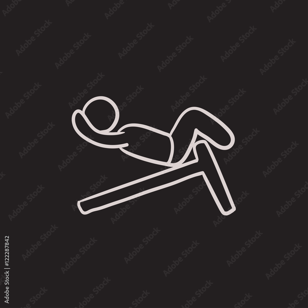 Man doing crunches on incline bench sketch icon. Man doing crunches on incline bench sketch icon.