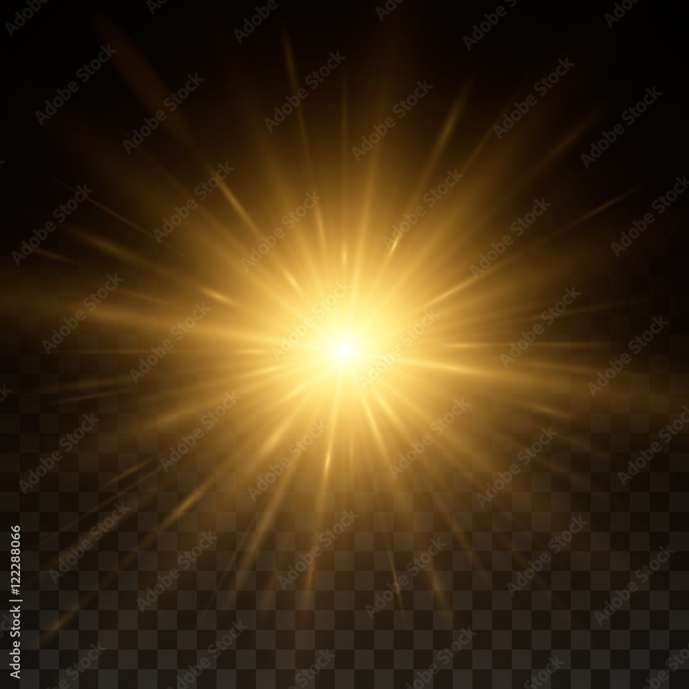 Bright shining sun/star. Isolated on black background. Vector illustration, eps 10.