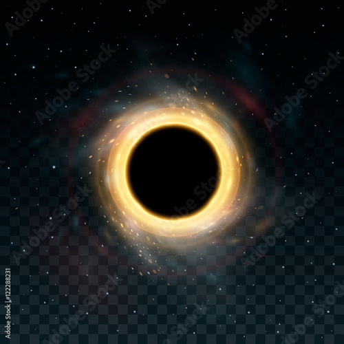 Black hole in space. Isolated on back transparent background. Vector illustration, eps 10.