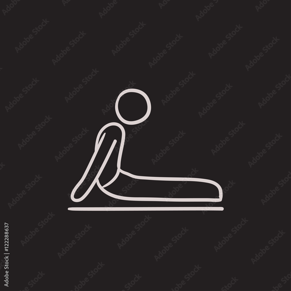 Man practicing yoga sketch icon.