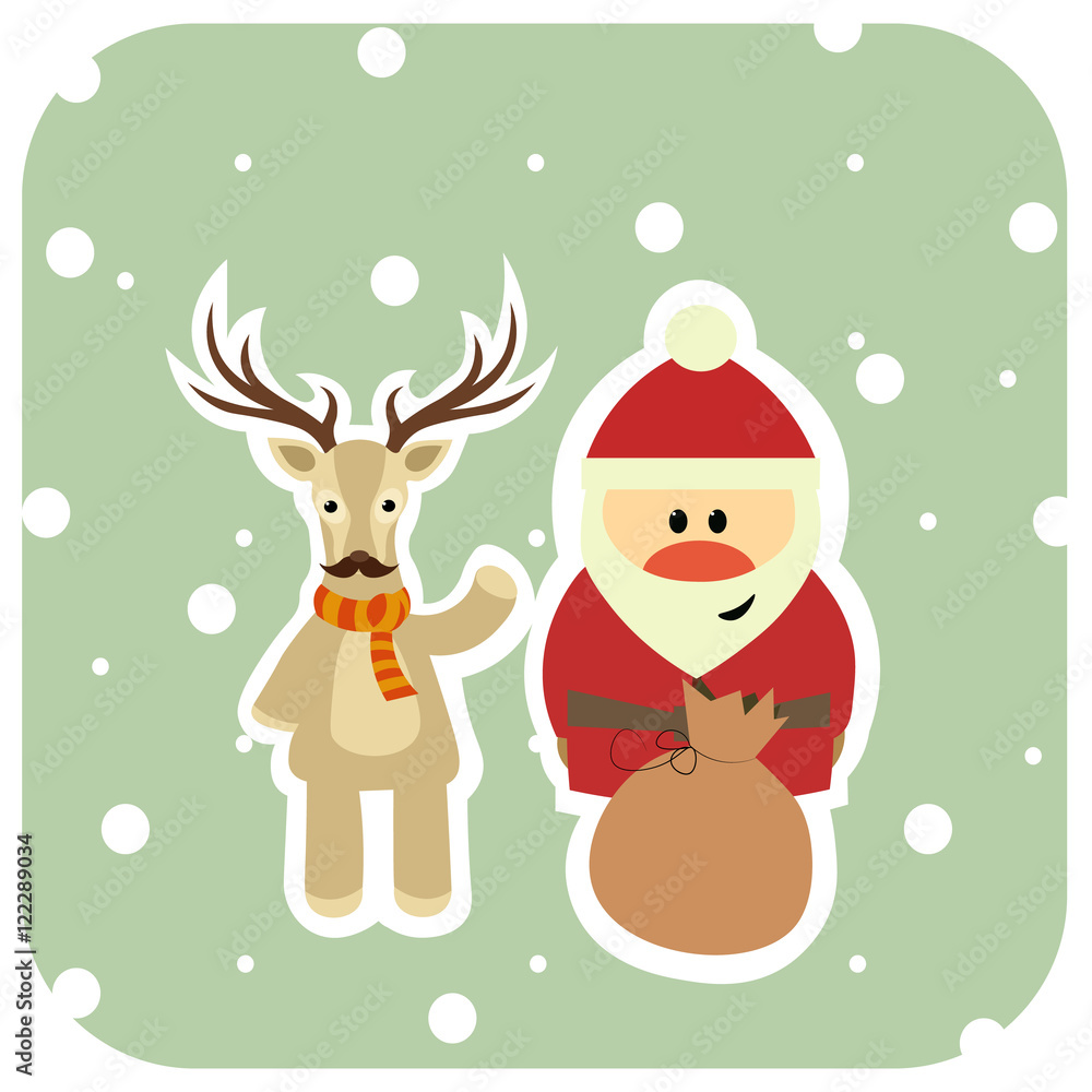 Santa and reindeer in a scarf congratulate, copyspace