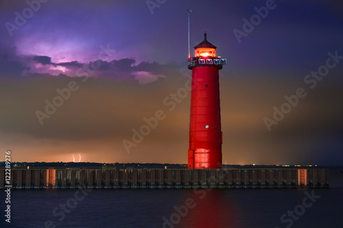 Lighthouse Lightning - on Lake Michigan at Kenosha  Wisconsin