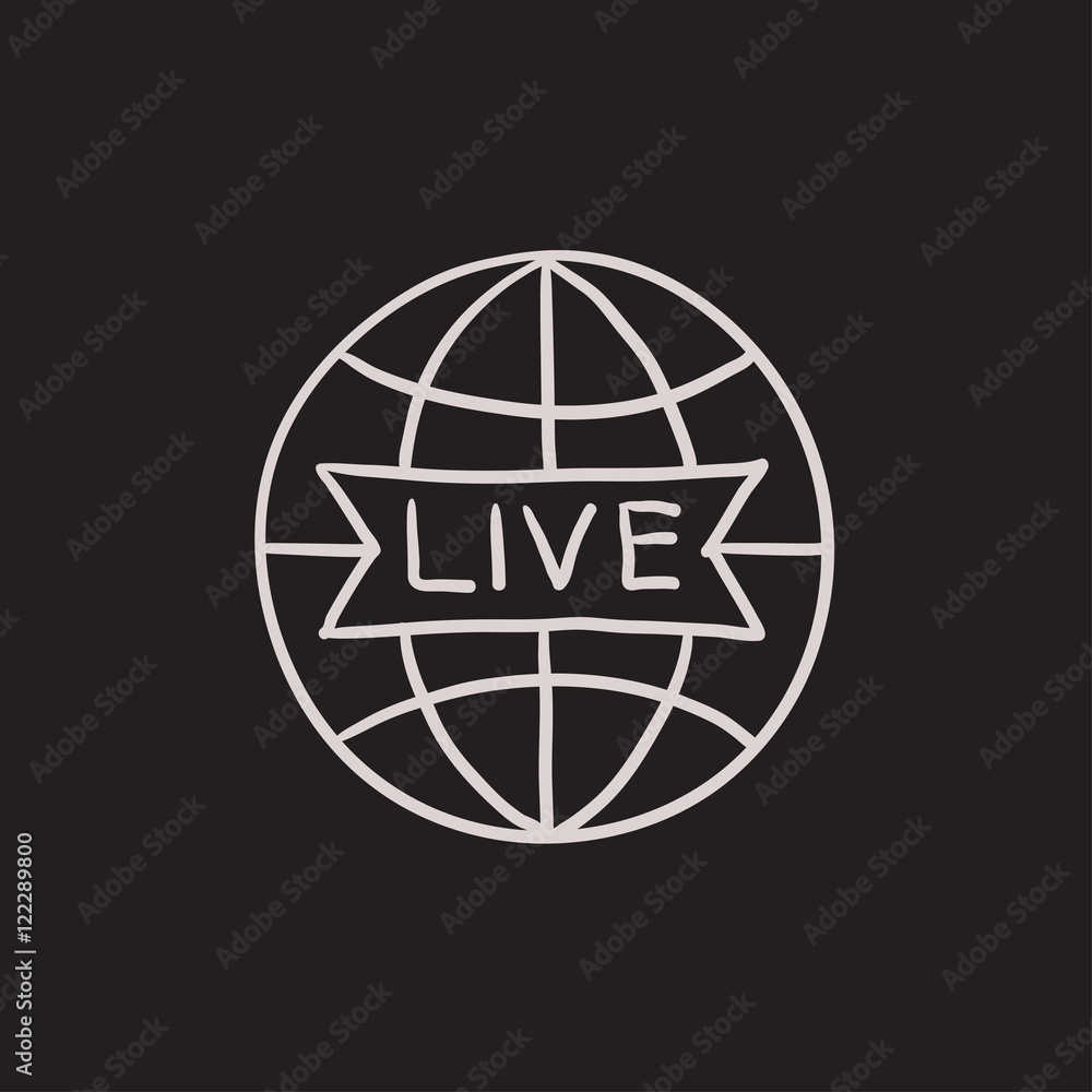 Globe with live sign sketch icon. Globe with live sign sketch icon.