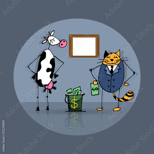 Business deal cat and cow