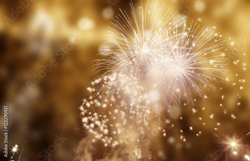 Abstract holiday background - fireworks at New Year and copy spa Fototapet