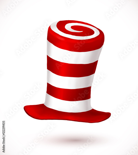 Red and white colors stripes realistic vector carnival hat
