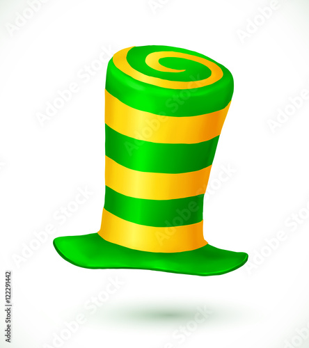 Green and yellow colors striped realistic vector carnival hat