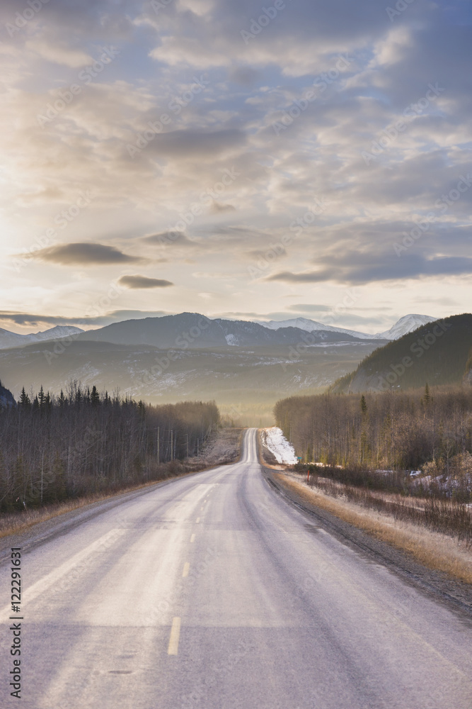 Sunrise over Alaska Highway west of Fort Nelson, British Columbia, Canada Sunrise over Alaska Highway west of Fort Nelson, British Columbia, Canada