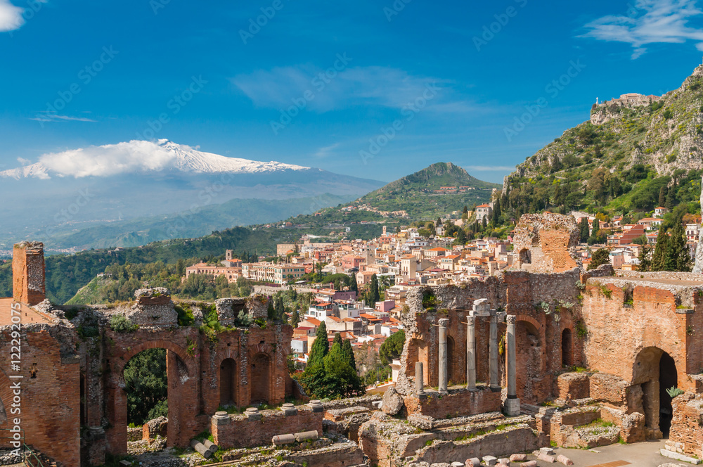 Griechisch-römisches Theater in Taormina; Sizilien; Italien