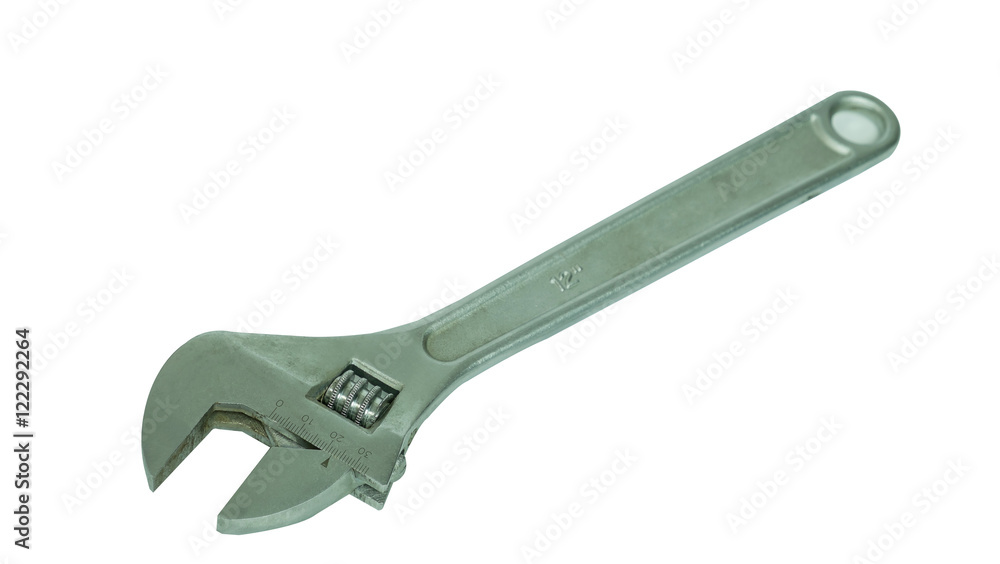 A silver wrench for tightened object with scale A silver wrench for tightened object with scale
