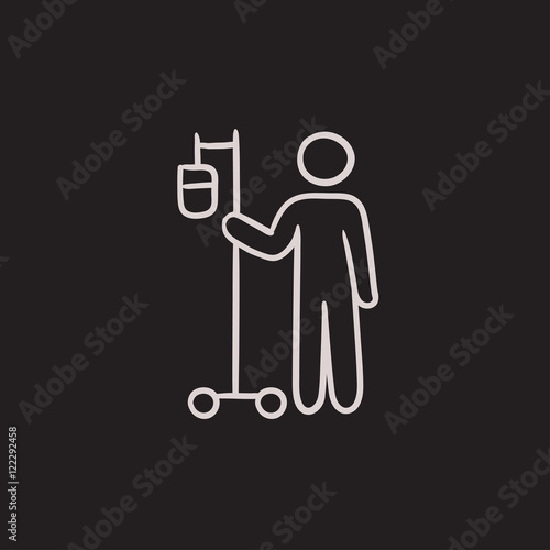 Patient with intravenous dropper sketch icon.
