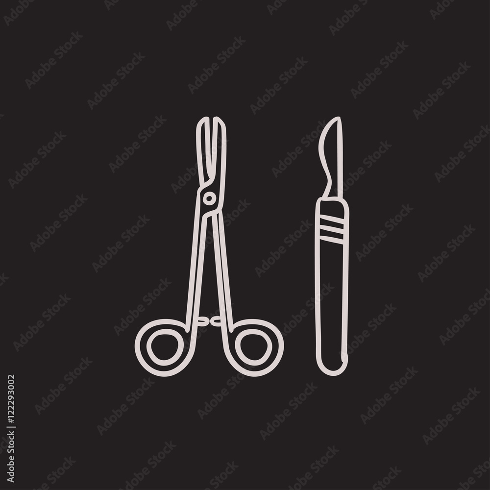 Surgical instruments sketch icon. Surgical instruments sketch icon.