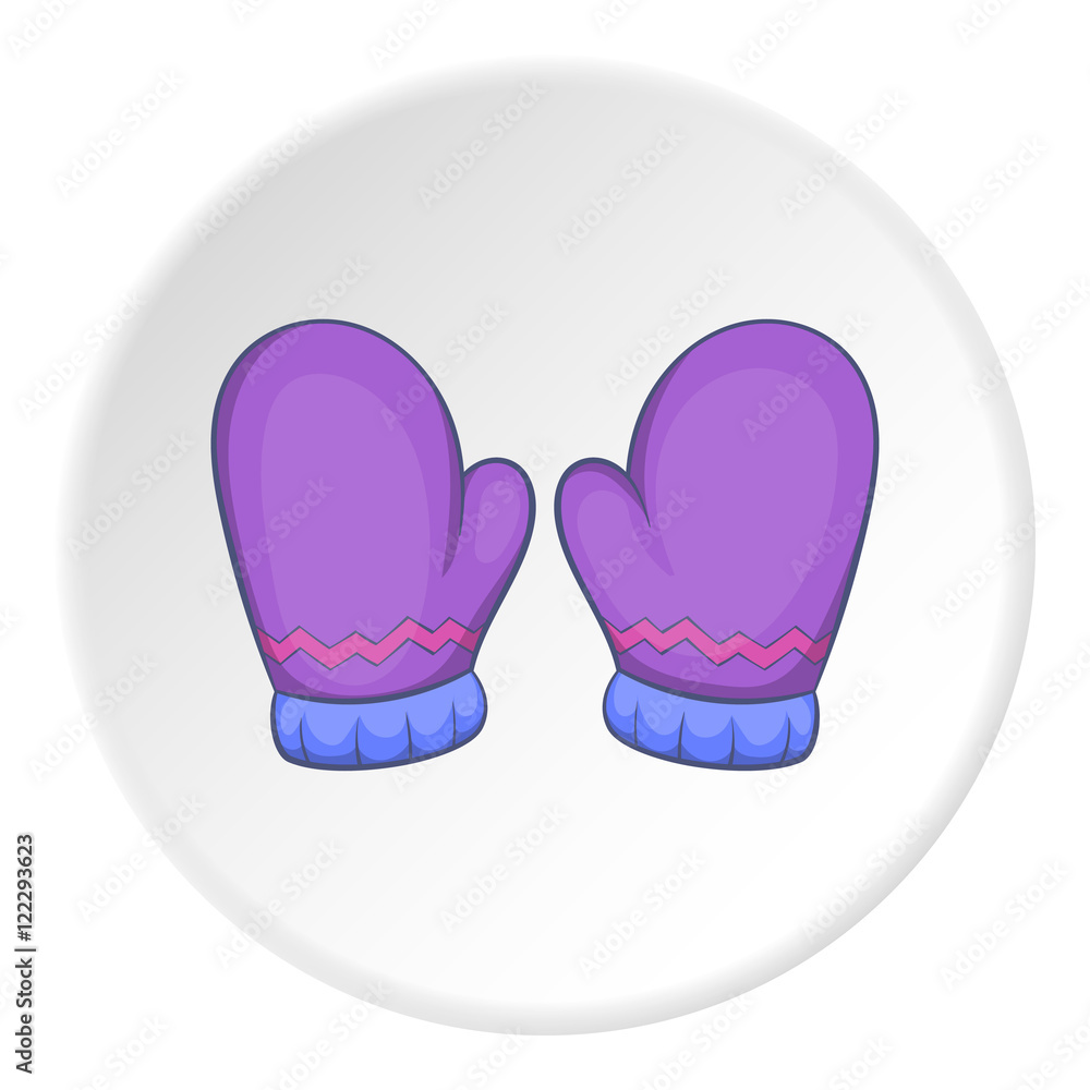 Mittens icon in cartoon style on white circle background. Accessory symbol vector illustration Mittens icon in cartoon style on white circle background. Accessory symbol vector illustration