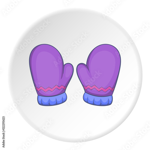 Mittens icon in cartoon style on white circle background. Accessory symbol vector illustration
