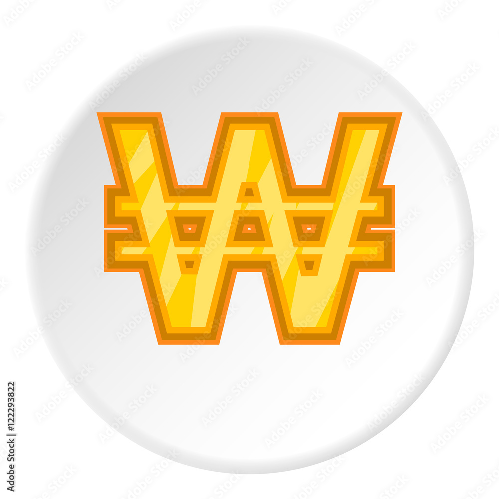 Sign of money won icon in cartoon style on white circle background. Currency symbol vector illustration Sign of money won icon in cartoon style on white circle background. Currency symbol vector illustration