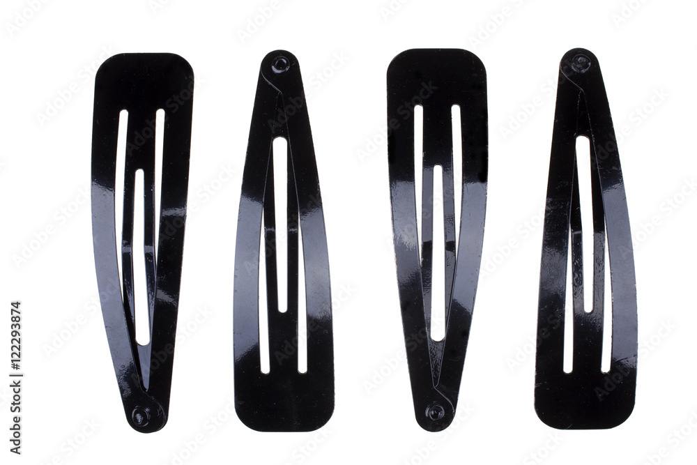 Black metal hair-slides isolated on white background Black metal hair-slides isolated on white background