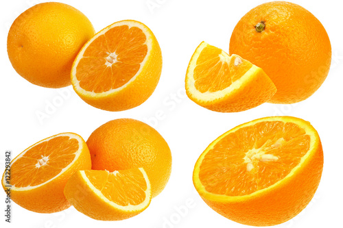 Fresh oranges isolated on white background set