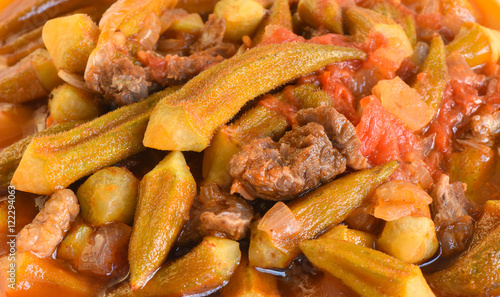  Turkish traditional food okra with meat. 