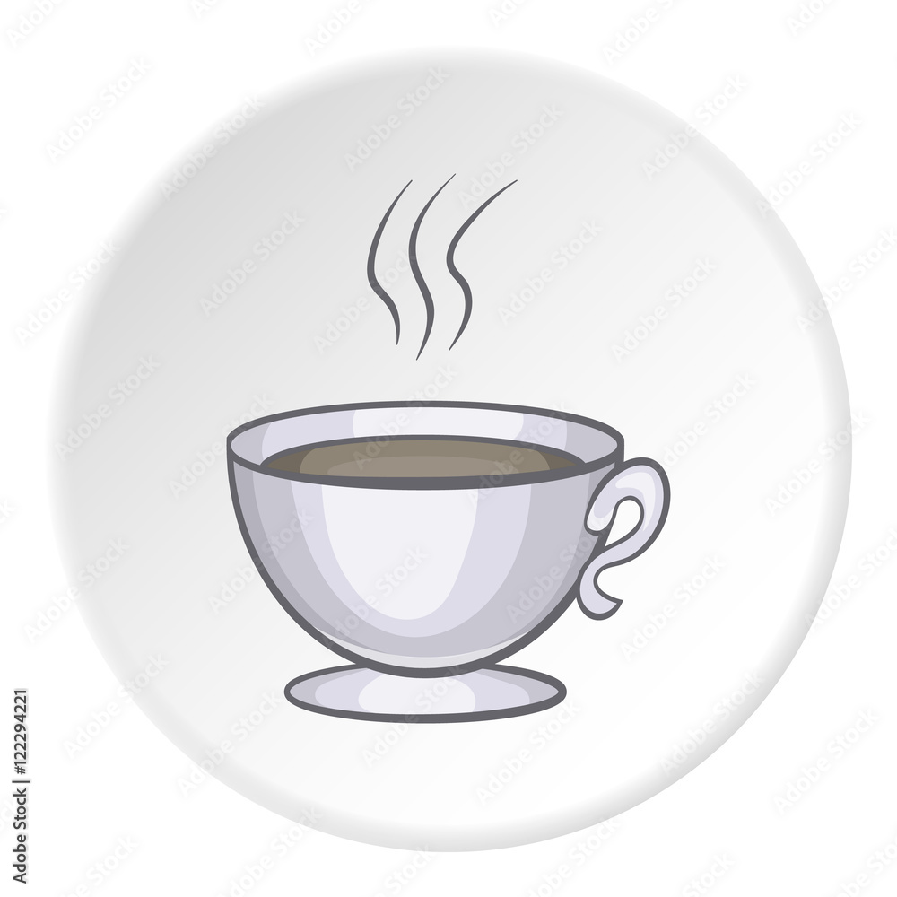 Cup of tea icon in cartoon style on white circle background. Drink symbol vector illustration Cup of tea icon in cartoon style on white circle background. Drink symbol vector illustration