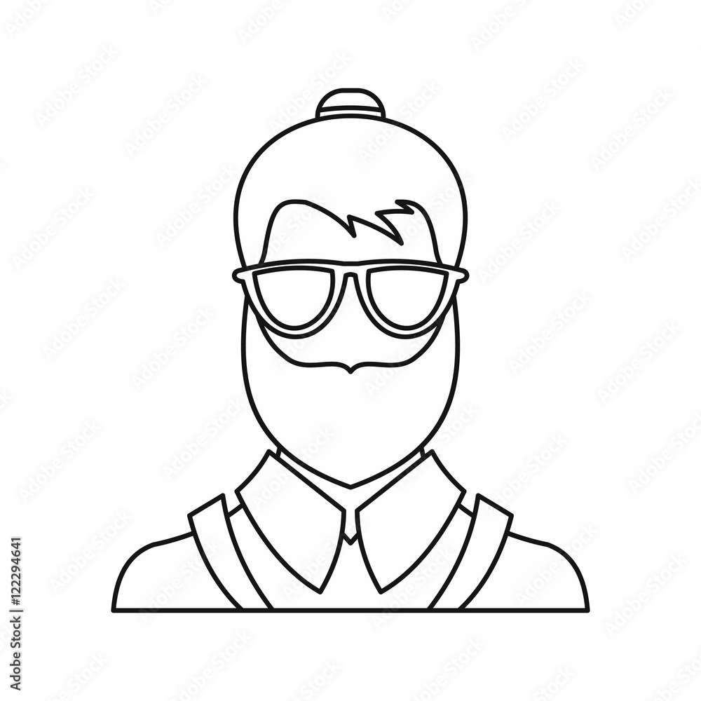 Bearded hipster face icon in outline style isolated on white background vector illustration Bearded hipster face icon in outline style isolated on white background vector illustration
