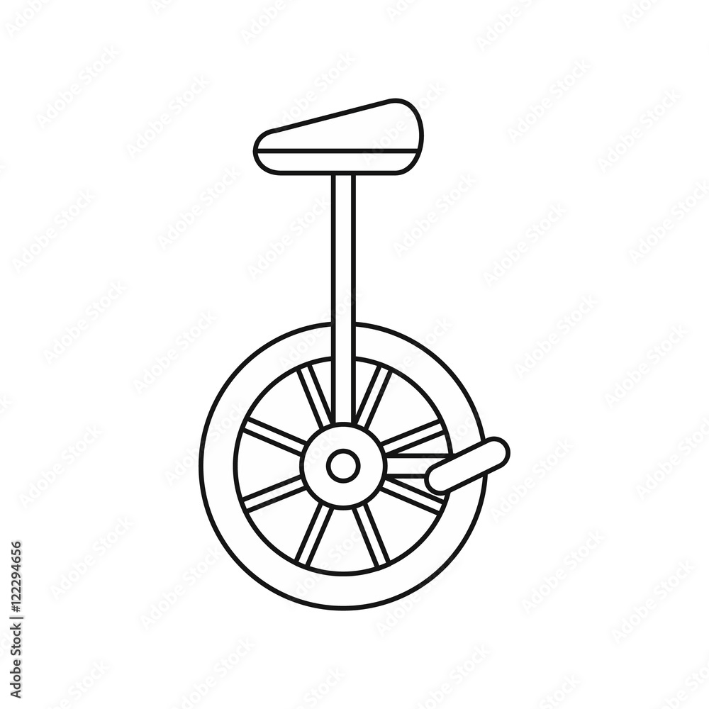 Unicycle, one wheel bicycle icon in outline style isolated on white background vector illustration