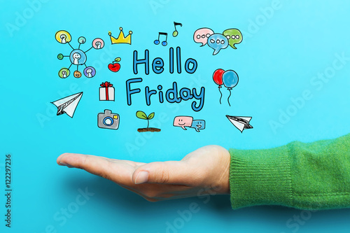 Hello Friday concept with hand