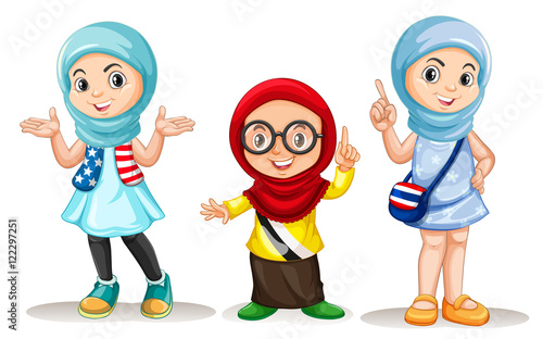 Three muslim girls with happy face