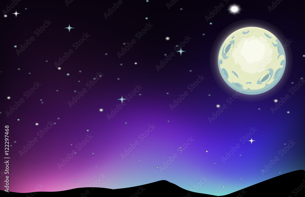 Night scene with moon and stars