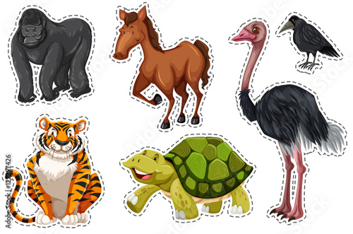 Sticker set with different wild animals photo